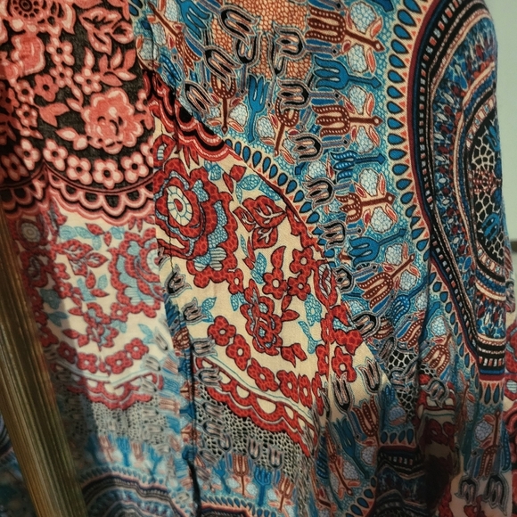 Lotus And Luna Women's Blue Red Mandala Kimono Coverup One Size - Picture 6 of 7